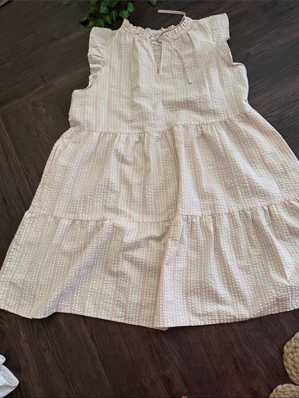 Time and Tru Pink and White Striped Tiered Cotton Dress